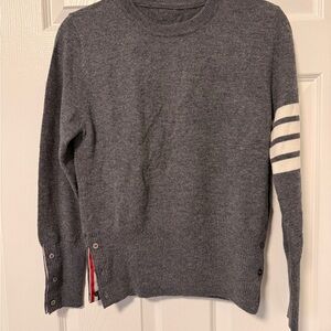 Thom Browne Charcoal Fine Wool Crewneck with White Stripes(OEM)